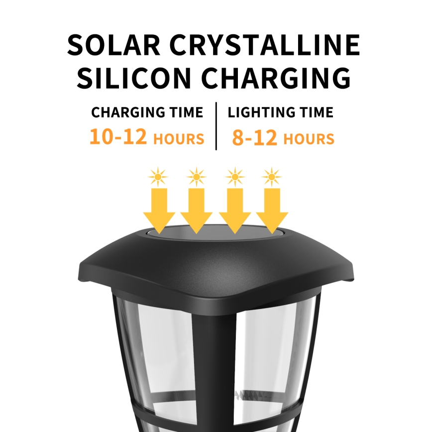 Aigostar - Set med 12 LED-solcellslampor LED/0,06W/2V 33,8 cm 6500K 100 mAh IP44 svart