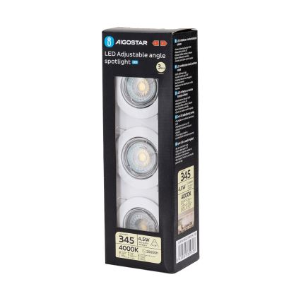 Aigostar - Set om 3 infällda LED-downlights 1xGU10/4,5W/230V 4000K vit