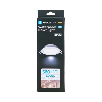 Aigostar - Set om 3 LED-infällda badrumsarmaturer LED/4,8W/230V IP65 vit