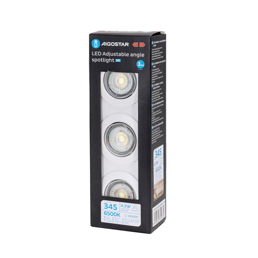 Aigostar - Set om 3 LED-infällda downlights 1xGU10/4,5W/230V 6500K vit