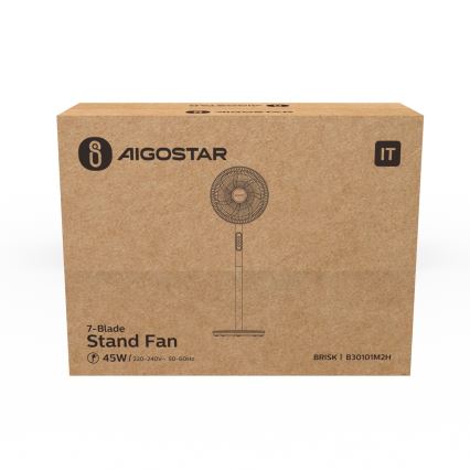 Aigostar - Stativfläkt 45 W/230 V Ø 35 cm vit
