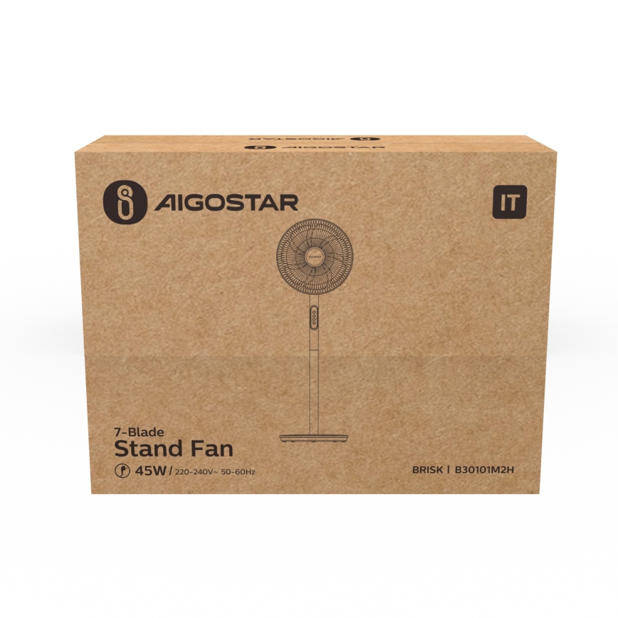 Aigostar - Stativfläkt 45 W/230 V Ø 35 cm vit
