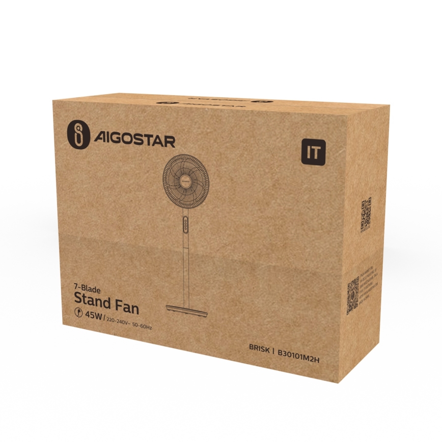 Aigostar - Stativfläkt 45 W/230 V Ø 35 cm vit