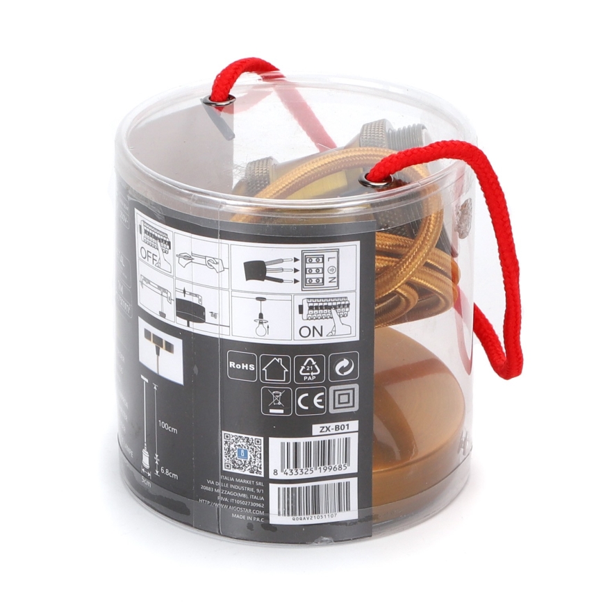 Aigostar - Strömkabel 1xE27/60W/230V guld