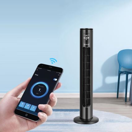 Aigostar - Torgfläkt 50W/230V svart Wi-Fi + fjärrkontroll