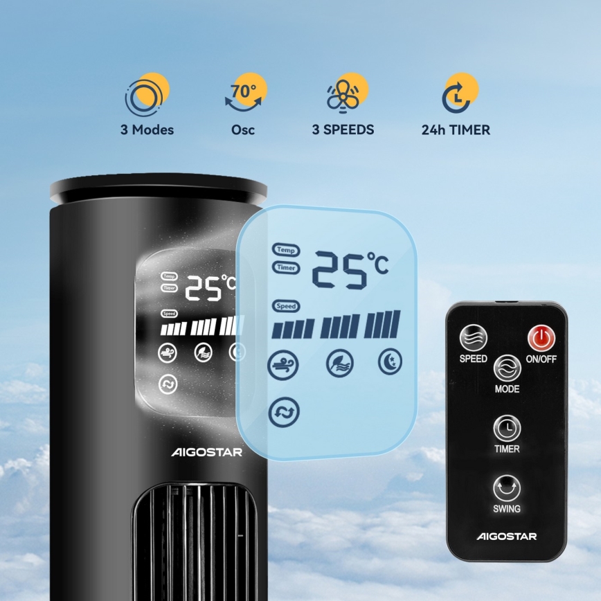 Aigostar - Torgfläkt 50W/230V svart Wi-Fi + fjärrkontroll