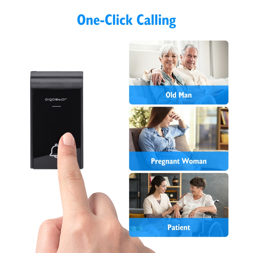 Aigostar - Trådlös dörrklocka för vägguttag 230V/12V IP44 vit/svart