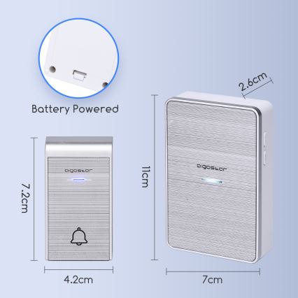 Aigostar - Trådlös dörrklocka 3xAA/12V IP44 silver