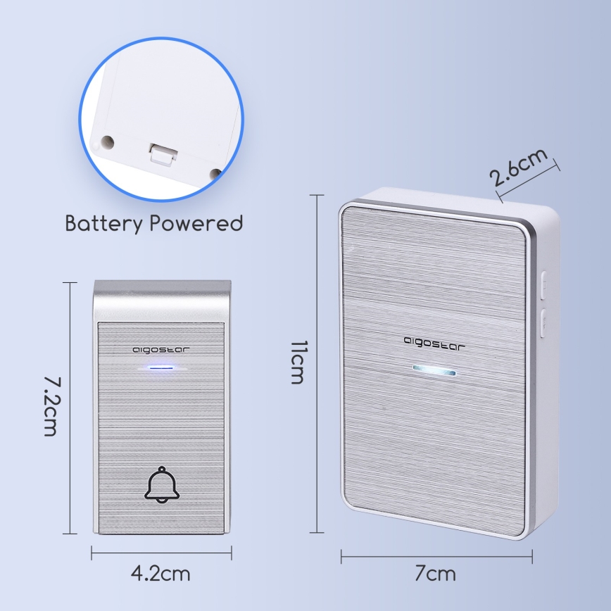 Aigostar - Trådlös dörrklocka 3xAA/12V IP44 silver