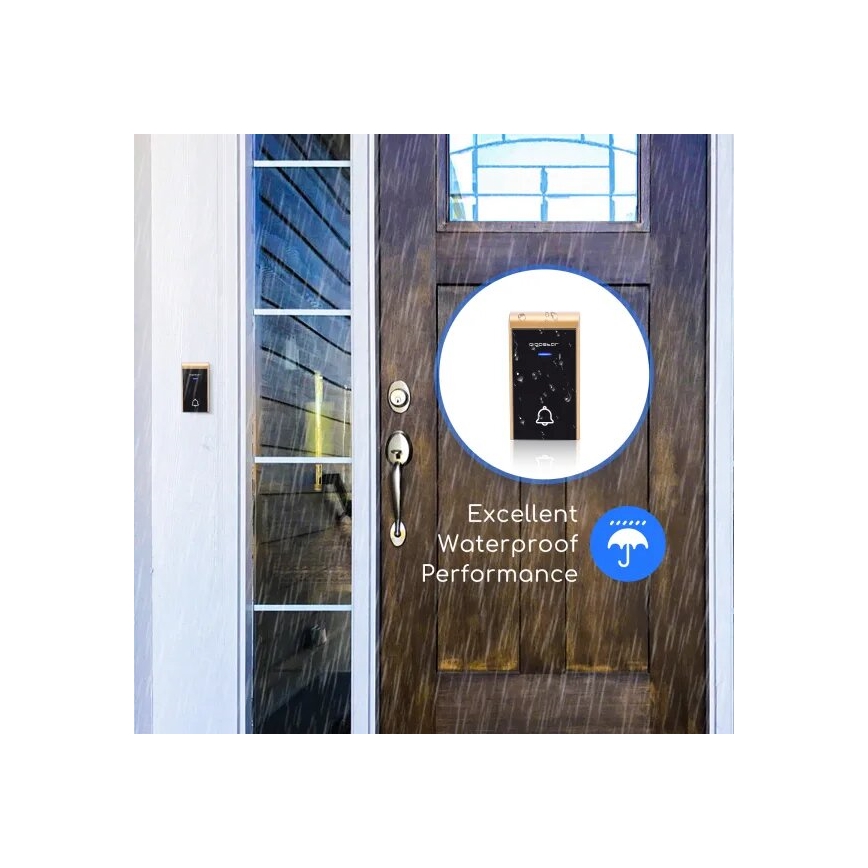 Aigostar - Trådlös dörrklocka 3xAA/12V IP44 svart/koppar