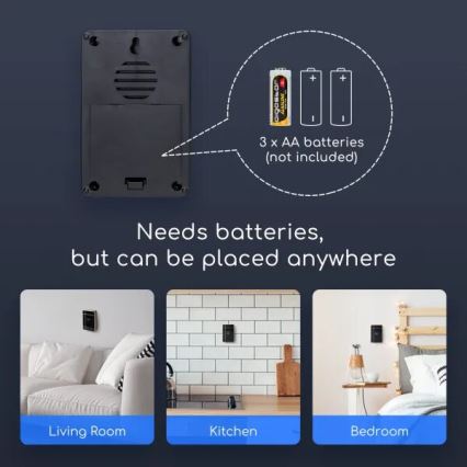 Aigostar - Trådlös dörrklocka 3xAA/12V IP44 svart/koppar