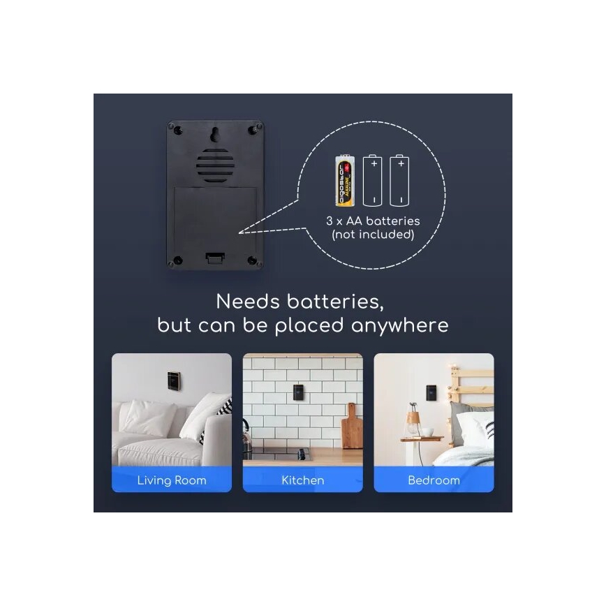 Aigostar - Trådlös dörrklocka 3xAA/12V IP44 svart/koppar