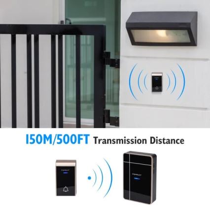 Aigostar - Trådlös dörrklocka 3xAA/12V IP44 svart/koppar