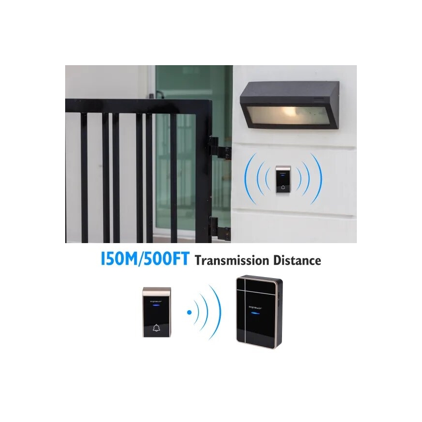 Aigostar - Trådlös dörrklocka 3xAA/12V IP44 svart/koppar