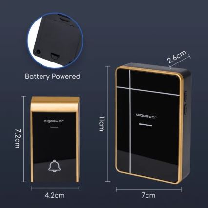 Aigostar - Trådlös dörrklocka 3xAA/12V IP44 svart/koppar