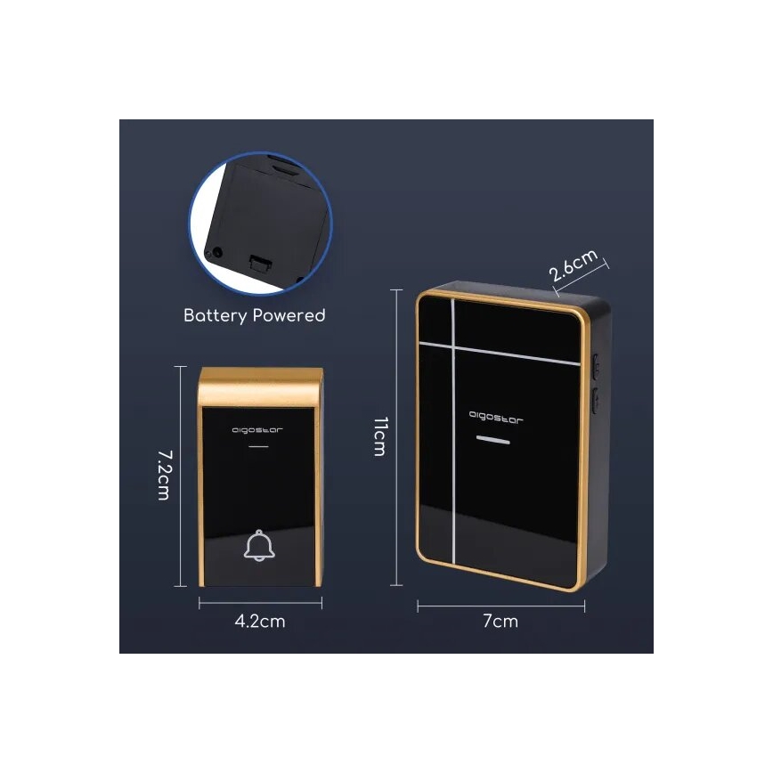 Aigostar - Trådlös dörrklocka 3xAA/12V IP44 svart/koppar