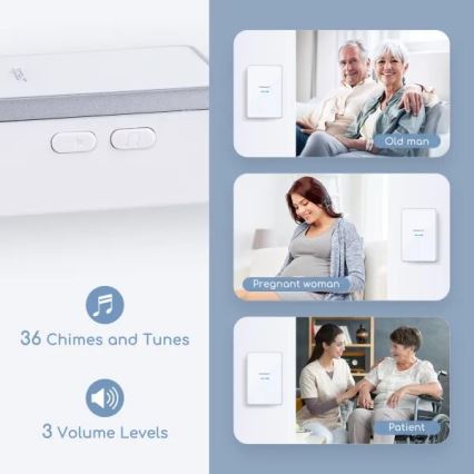 Aigostar - Trådlös dörrklocka 3xAA/12V IP44 vit/silver