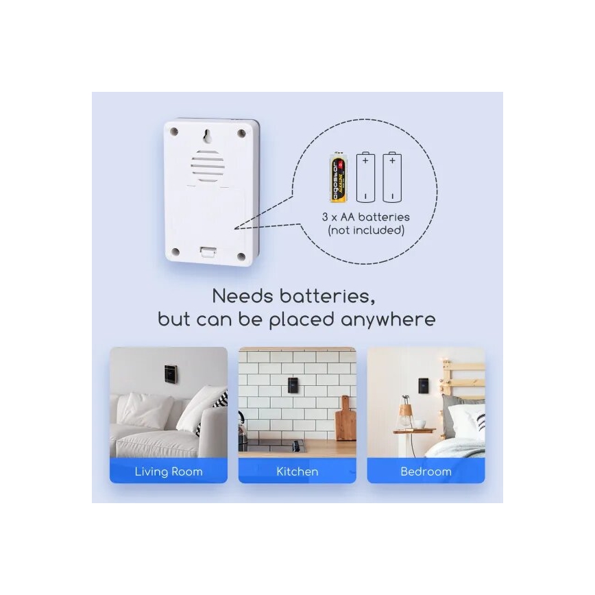 Aigostar - Trådlös dörrklocka 3xAA/12V IP44 vit/silver