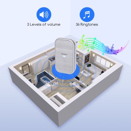 Aigostar - Trådlös dörrklocka för vägguttag 230 V/12 V, IP44, silverfärgad