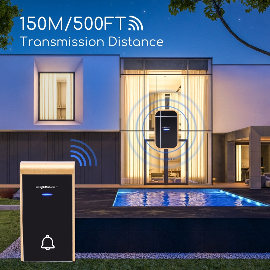 Aigostar - Trådlös dörrklocka för vägguttag 230V/12V IP44 svart