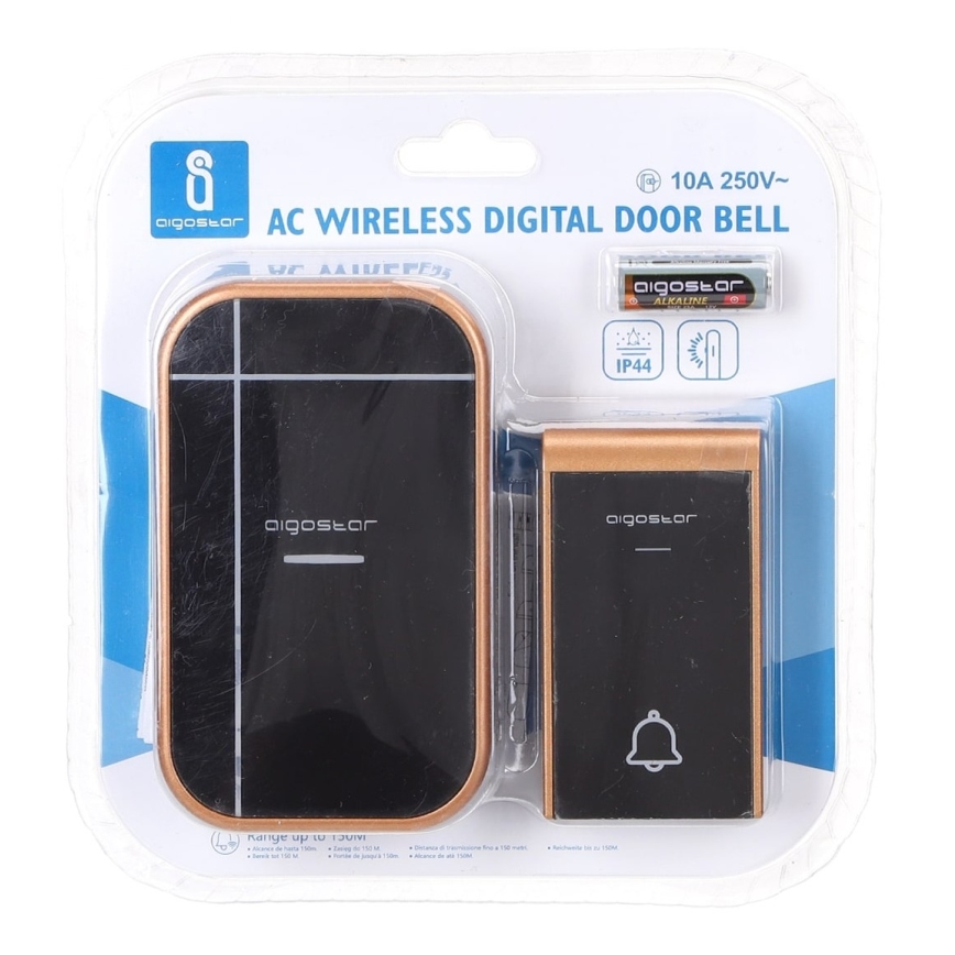 Aigostar - Trådlös dörrklocka för vägguttag 230V/12V IP44 svart