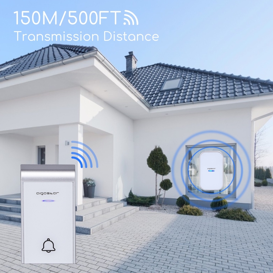 Aigostar - Trådlös dörrklocka för eluttag 230V/12V, IP44, vit