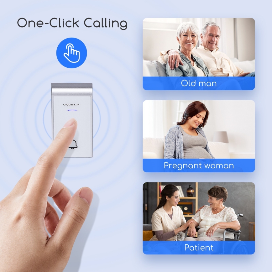 Aigostar - Trådlös dörrklocka för eluttag 230V/12V, IP44, vit