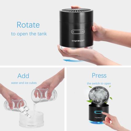 Aigostar - RGB Trådlös mini bordfläkt med dimmseffekt MIST 10W/5V 2000mAh svart