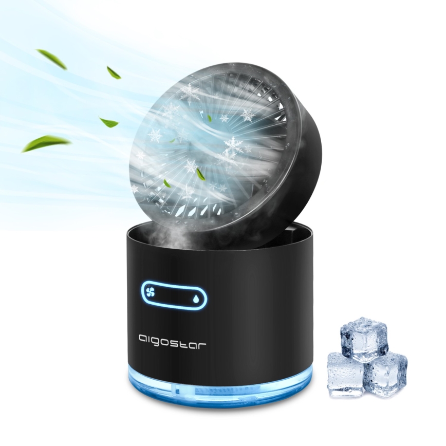 Aigostar - RGB Trådlös mini bordfläkt med dimmseffekt MIST 10W/5V 2000mAh svart