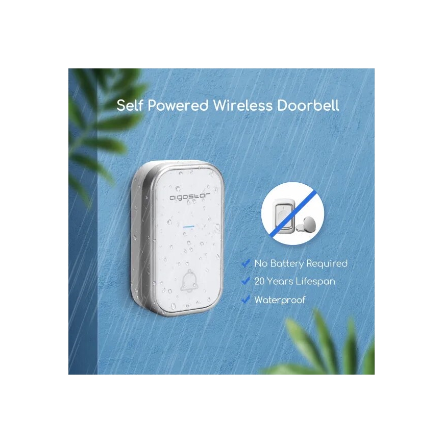 Aigostar - Trådlös ringklocka för uttag 230V vit