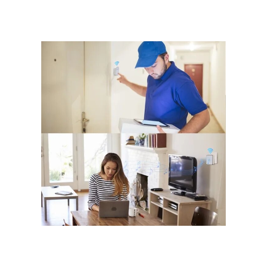 Aigostar - Trådlös ringklocka för uttag 230V vit