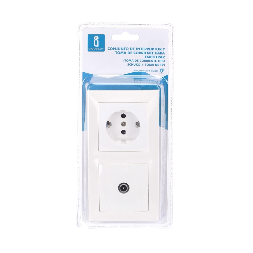 Aigostar - TV- och SCHUKO-uttag 230 V med vit ram