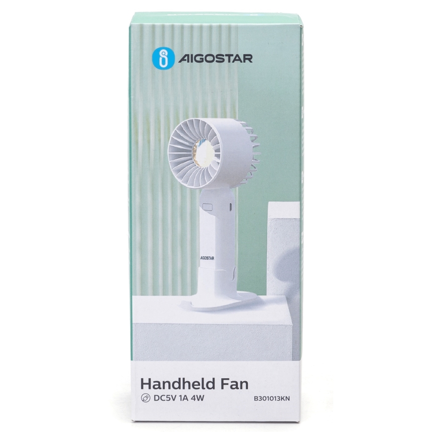 Aigostar - Uppladdningsbar fickfläkt 4W/5V 500mAh USB vit