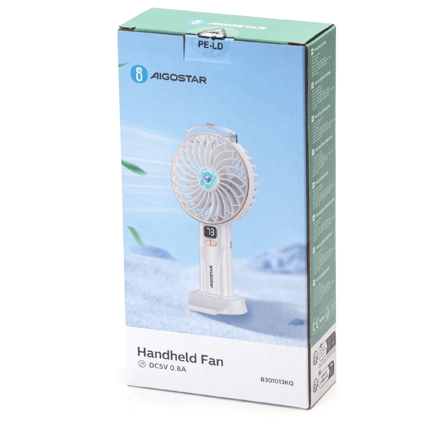 Aigostar - Uppladdningsbar fickfläkt 5W/5V 2400mAh USB vit