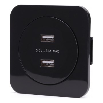 Aigostar - USB-strömuttag med ram, 2x USB-A, svart