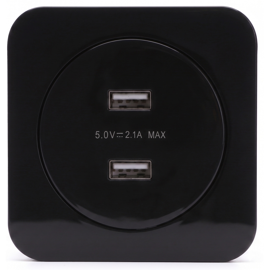 Aigostar - USB-strömuttag med ram, 2x USB-A, svart