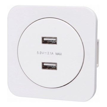 Aigostar - USB-strömuttag med ram, 2x USB-A, vit