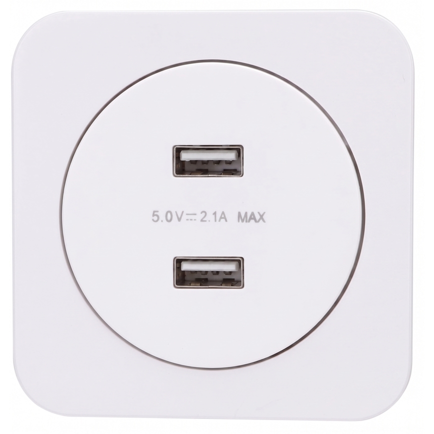 Aigostar - USB-strömuttag med ram, 2x USB-A, vit