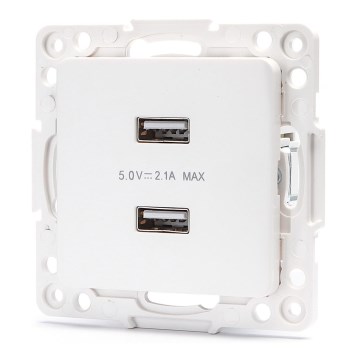 Aigostar - USB-strömuttag utan ram, 2x USB-A, vitt