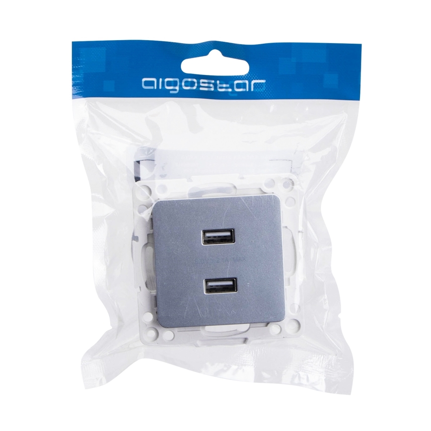 Aigostar - USB-uttag utan ram, 2x USB-A, silver