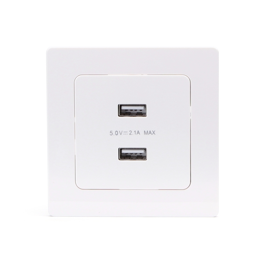 Aigostar - USB-vägguttag med ram, 2x USB-A, vit