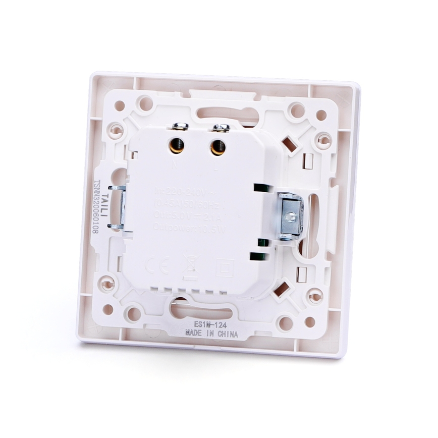 Aigostar - USB-vägguttag med ram, 2x USB-A, vit