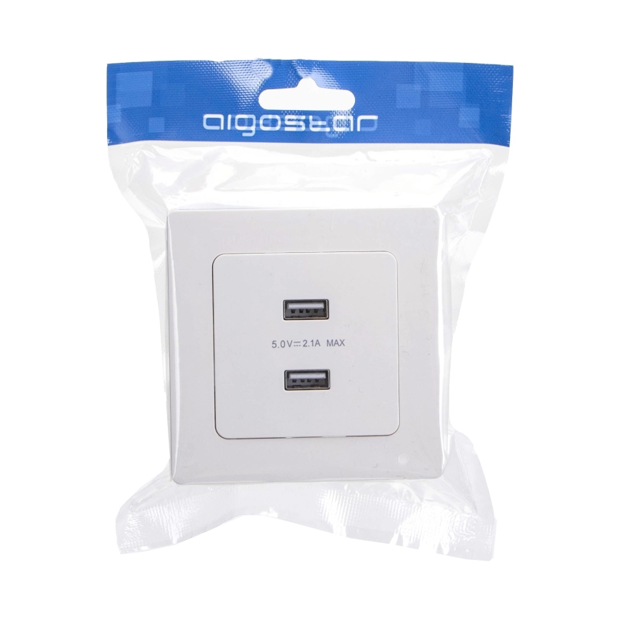 Aigostar - USB-vägguttag med ram, 2x USB-A, vit