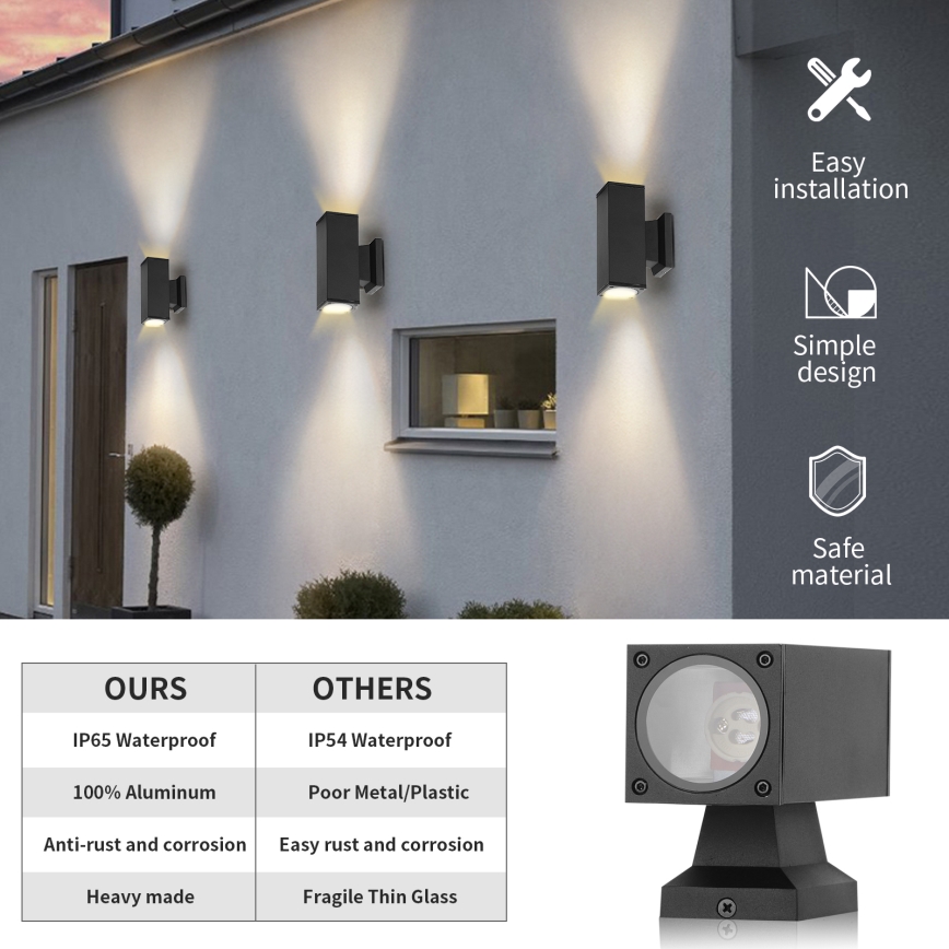 Aigostar - Utomhus väggarmatur 2xGU10/230V IP65 svart kantig