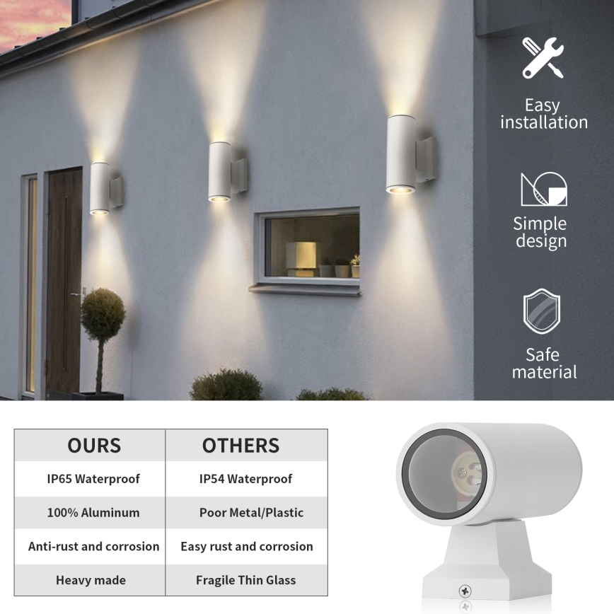 Aigostar - Utomhus väggarmatur 2xGU10/230V IP65 vit rund