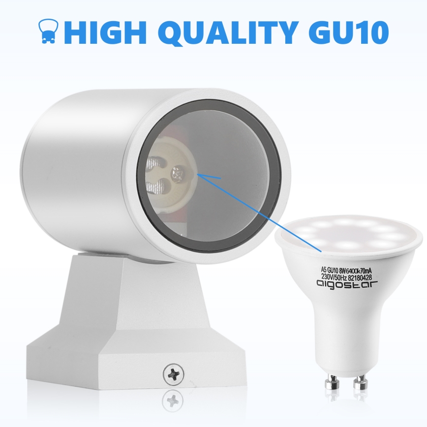 Aigostar - Utomhus väggarmatur 2xGU10/230V IP65 vit rund