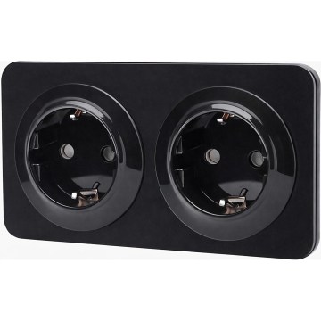Aigostar - Vägguttag med ram 2x SCHUKO 250V/16A svart
