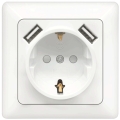 Aigostar - Vägguttag SCHUKO 250V + 2 USB-portar med ram, vit