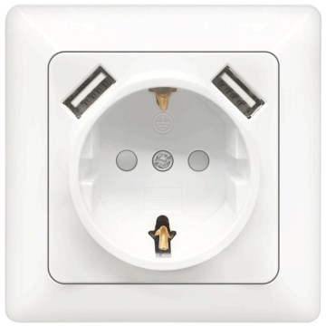 Aigostar - Vägguttag SCHUKO 250V + 2 USB-portar med ram, vit