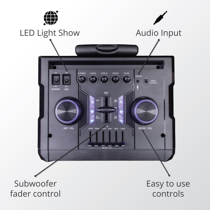 AKAI ABTS-112 - Trådlös högtalare 300W/230V 7000 mAh + fjärrkontroll